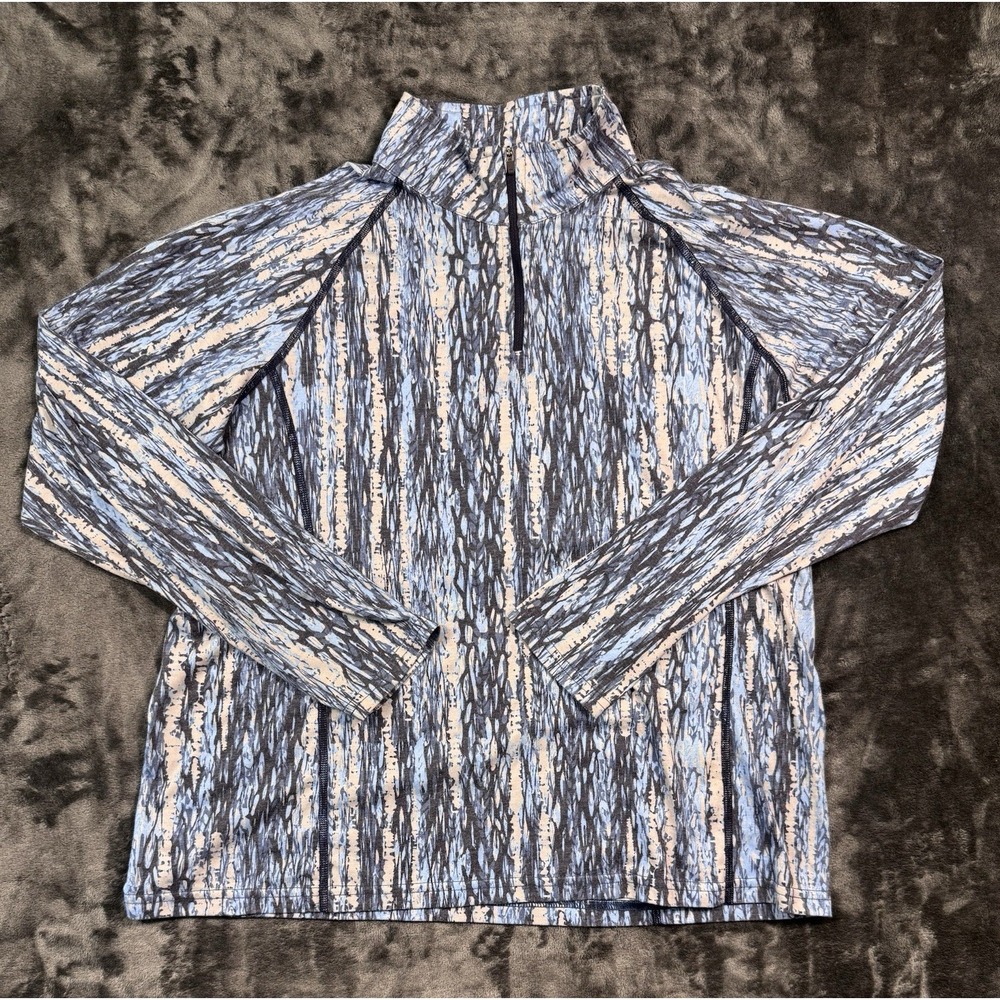 Orvis Women's L 1/4 Zip Pullover Blue Abstract Print Performance Shirt